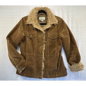 VTG LEI Jacket Juniors Ladies Med Brown Corduroy Sherpa Collar Trucker Y2K 90s